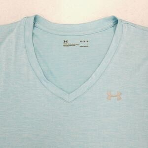 Under Armour Graphic V Neck Short Sleeve Casual T Shirt Womens Size L Blue